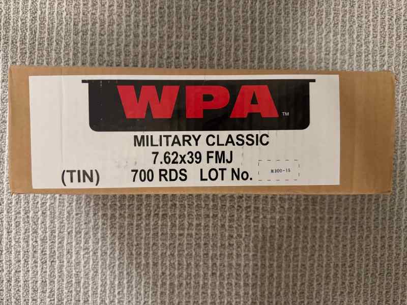 Unopened can of 700 rounds of 7.62x39 ammo