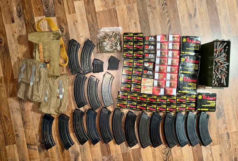 Over 2,100 rounds of 7.62x39 and 20 Ak Mags
