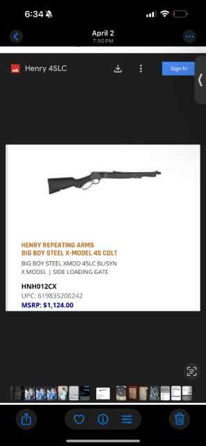 HENRY REPEATING ARMS BIG BOY STEEL X-MODEL 45 COLT
