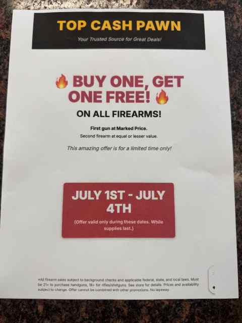Top Cash Pawn BOGO July 1-4