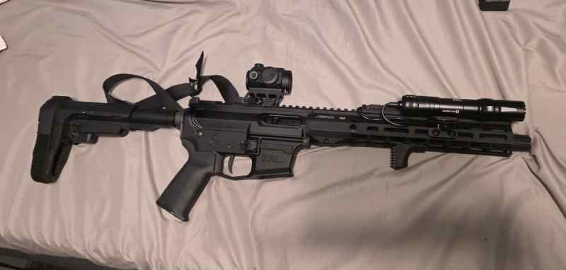 Areo Precision 10in PDW 9mm w/ red dot and light