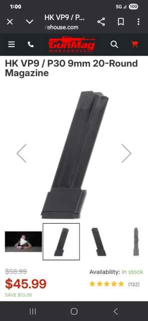  WTB HK VP9 / P30 9mm 20-Round Magazine