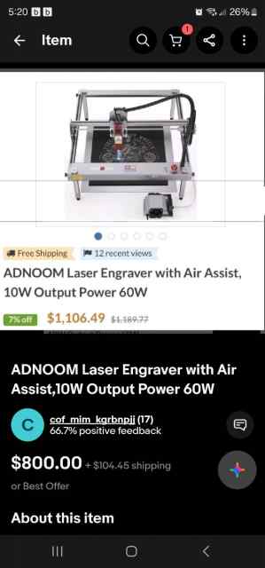 Adnoom 10w laser engraver